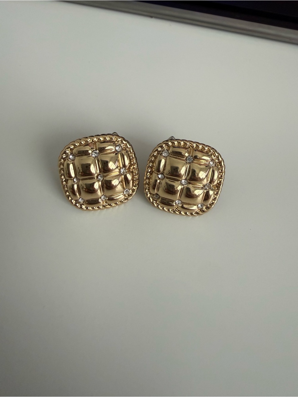 Gold Quilted Square Earrings
